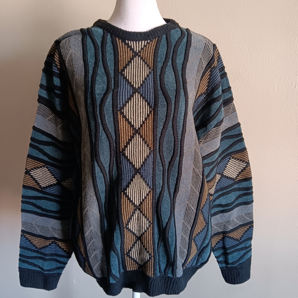 Irvine Park Vintage Men's Patterned Crewneck Sweater Size Small, 90s Fall